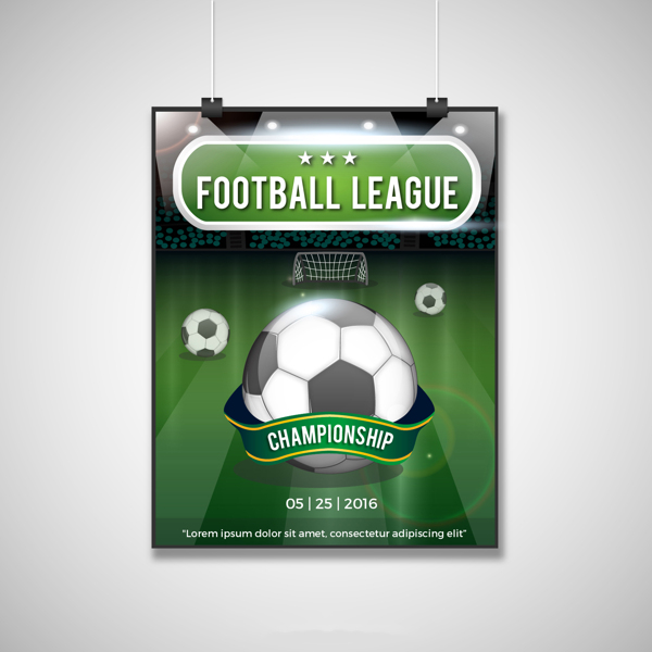 足球绿色标签体育海报