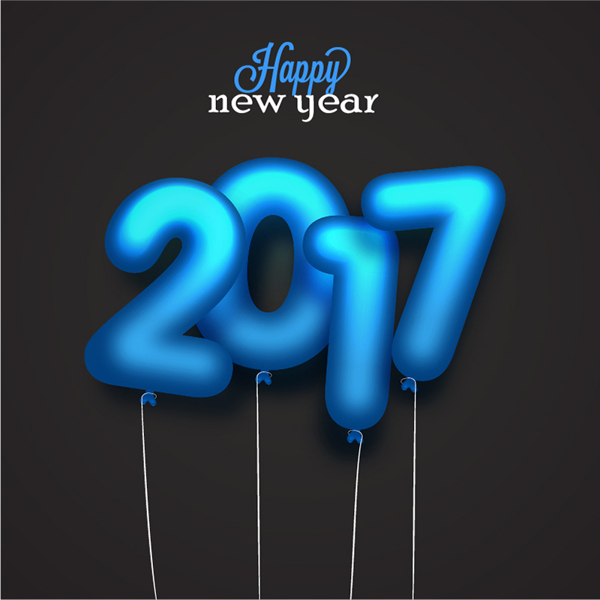 蓝色气球的新年背景