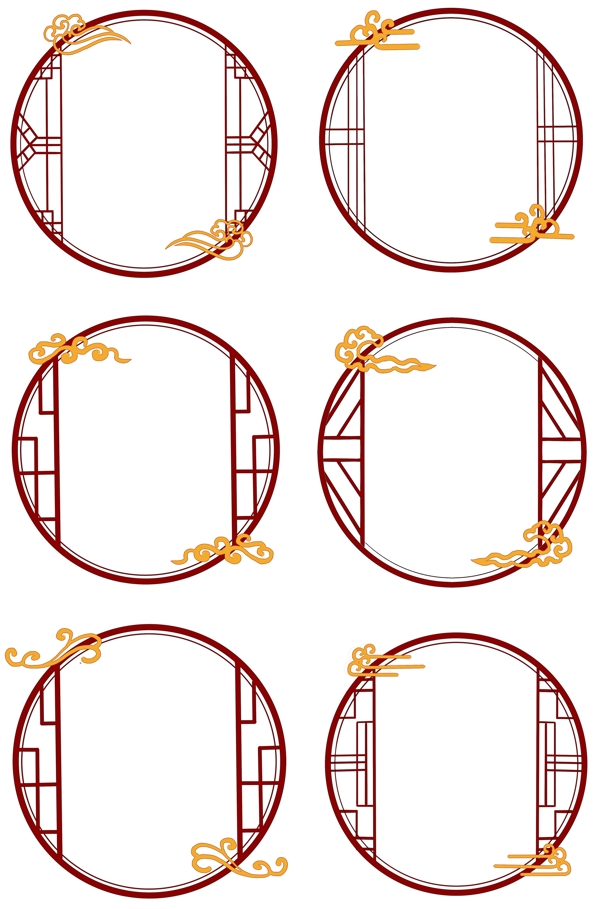 古典中国风祥云圆形窗户边框套装