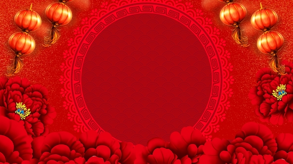 喜庆大红花灯笼春节背景图