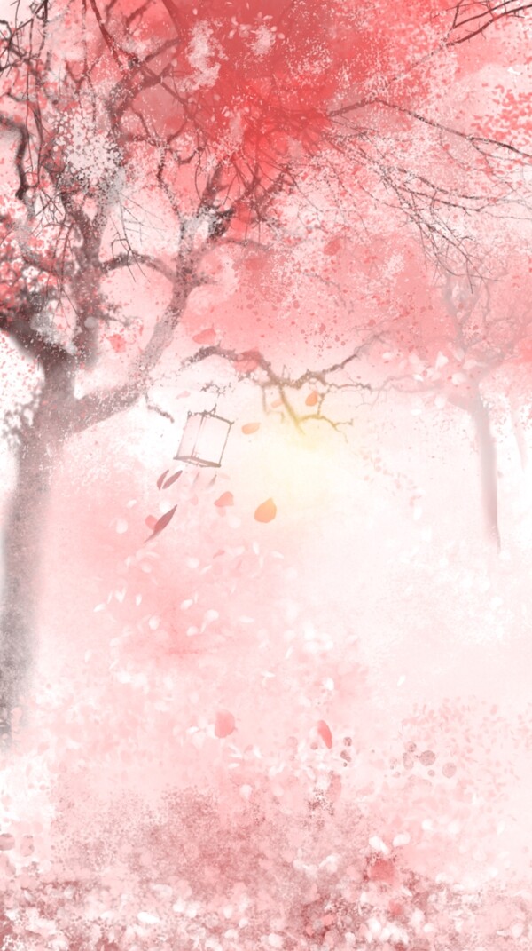 粉色古典花朵树木海报背景设计