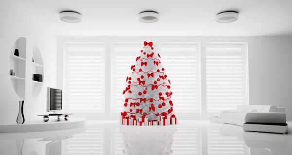 白色客厅和圣诞树