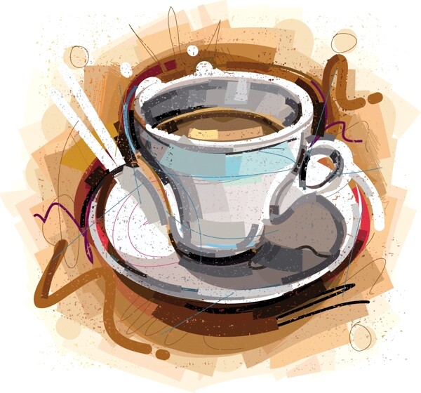 下午茶咖啡现代个性涂鸦设计矢量