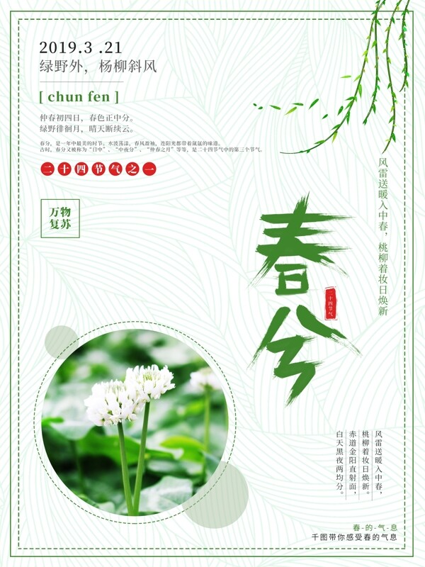 绿色清新春分二十四节气春天春季宣传海报