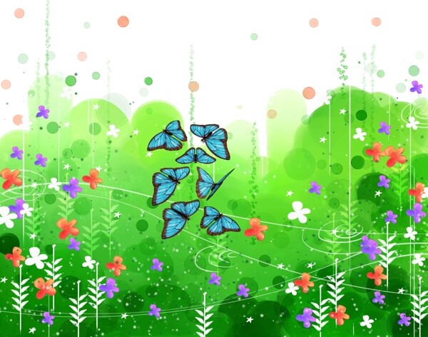 春天草丛背景彩色蝴蝶