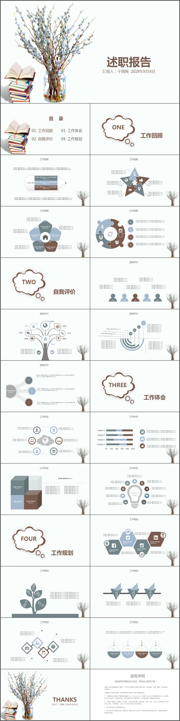 小清新花卉述职报告PPT模板