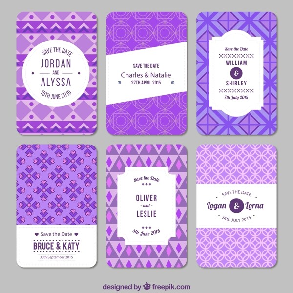 紫色婚礼卡片矢量图图片