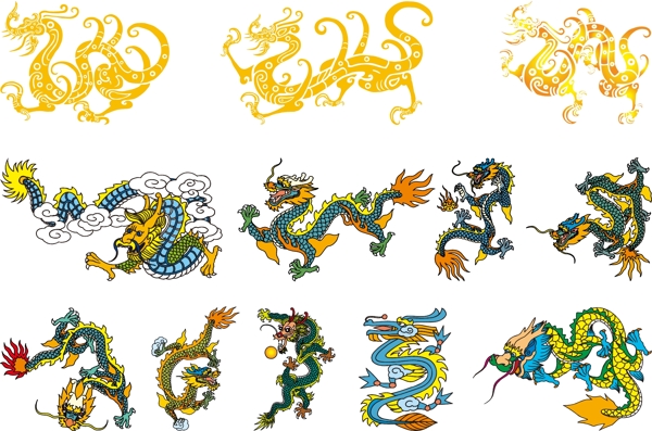 中国古典5龙中国古代龙纹矢量素材
