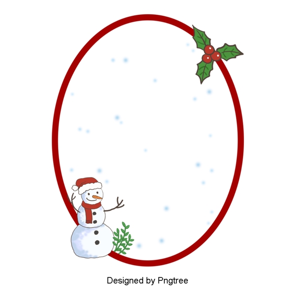 卡通可爱的红色简单椭圆雪人圣诞边境