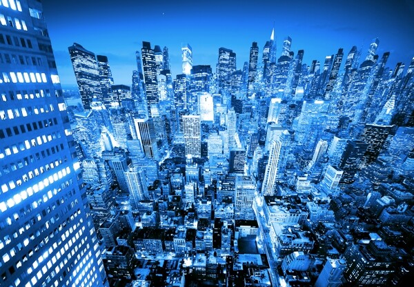 蓝色城市鸟瞰风景图片