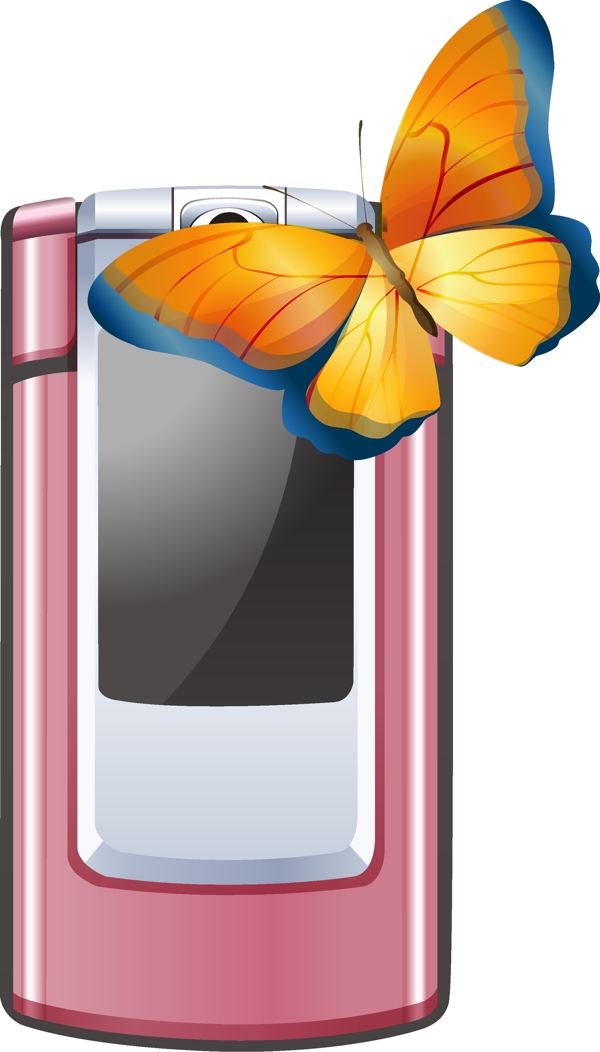 矢量粉色手机蝴蝶元素