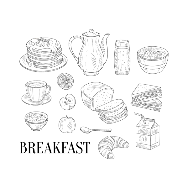 时尚手绘美味早餐插画