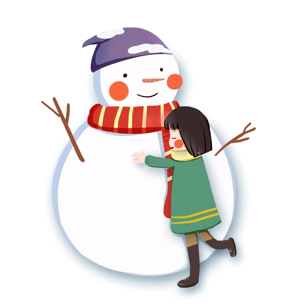 拥抱雪人的女孩元素设计