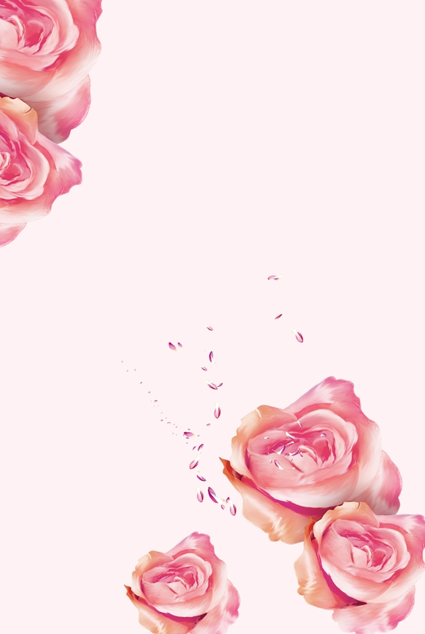 粉色手绘玫瑰小清新背景