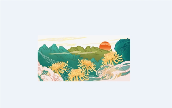 国潮重阳节手绘元素图片