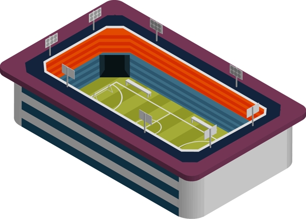 2.5D风格大型足球场建筑元素