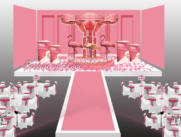 粉色火烈鸟元素婚礼现场效果图