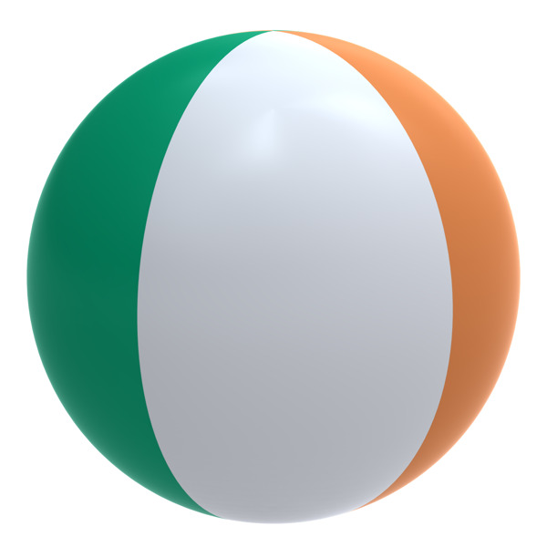 爱尔兰国旗在球上白色隔离