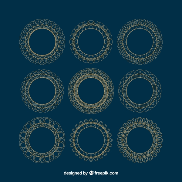 9款圆形金色花纹框架
