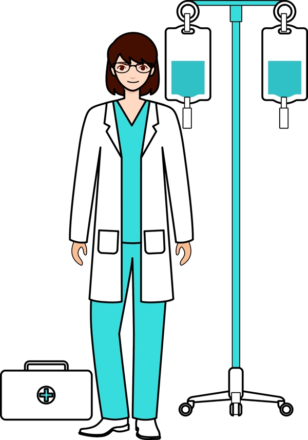 医生护士卡通人物形象女孩医疗输液原创AI