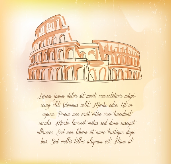 罗马彩绘著名建筑矢量设计