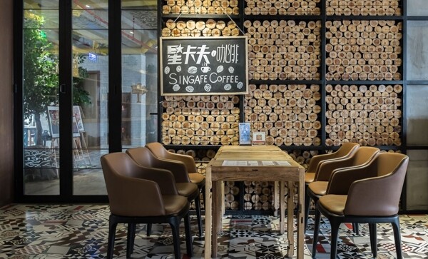 简约咖啡厅灰色花纹地板砖装修效果图
