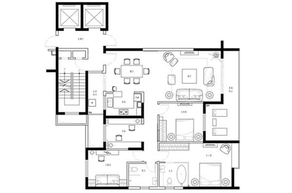 三房户型样板房平面方案规划