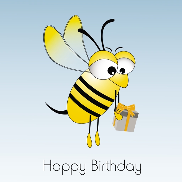 生日快乐的祝愿与蜜蜂控股的礼品盒蓝色背景上的插图