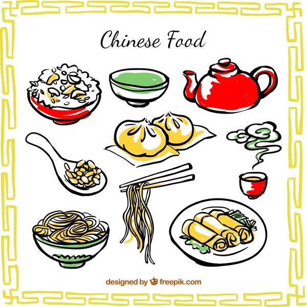 彩绘中国食物矢量素材图片
