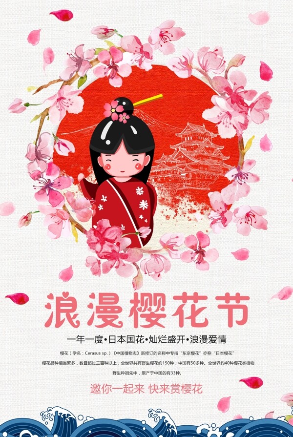 浪漫樱花节日本旅游海报