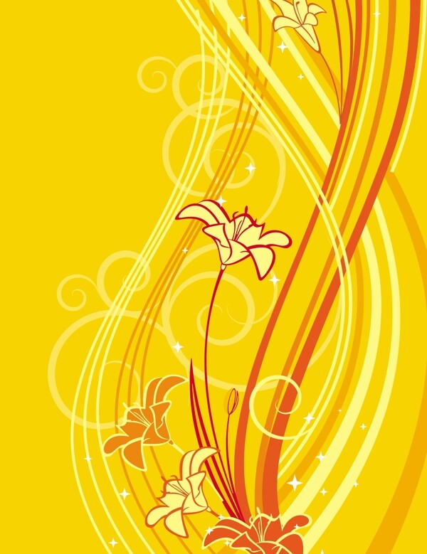 黄色底纹花卉卡通矢量素材