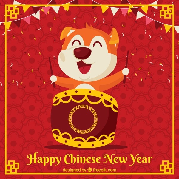 中国新年背景与顽皮狗