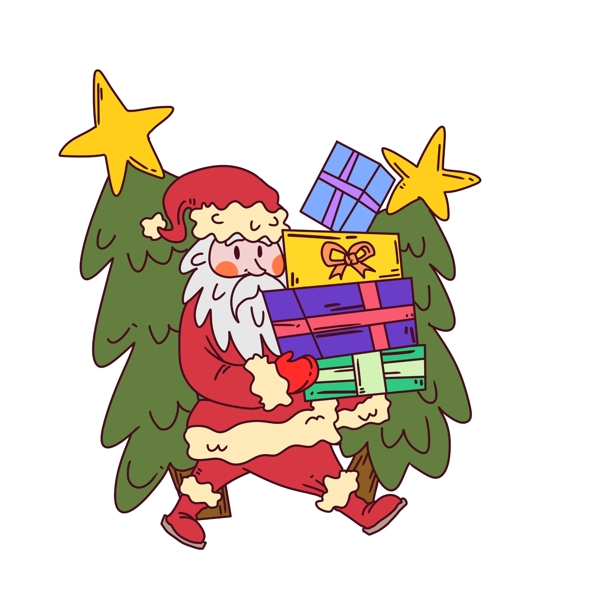 卡通抱着礼物盒的圣诞老人