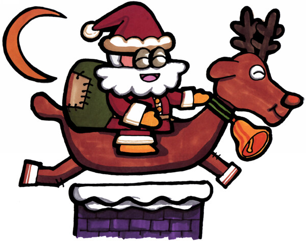 圣诞老人和鹿插画