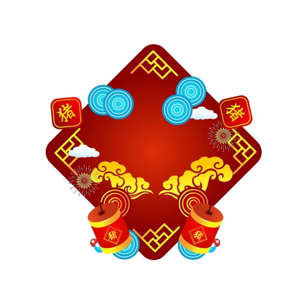 红色喜庆中国风2019猪年元素设计