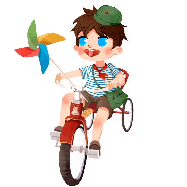 快乐61骑着自行车的小男孩插画人物设计