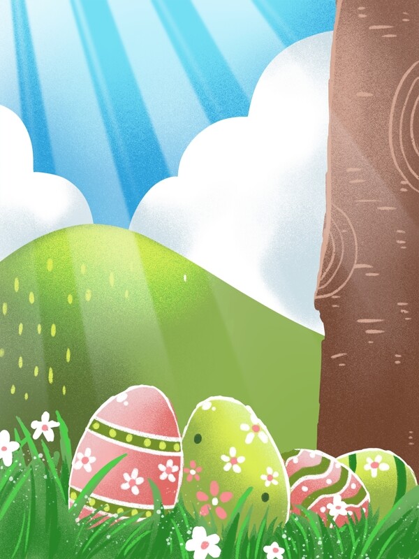 手绘复活节兔子与彩蛋插画背景