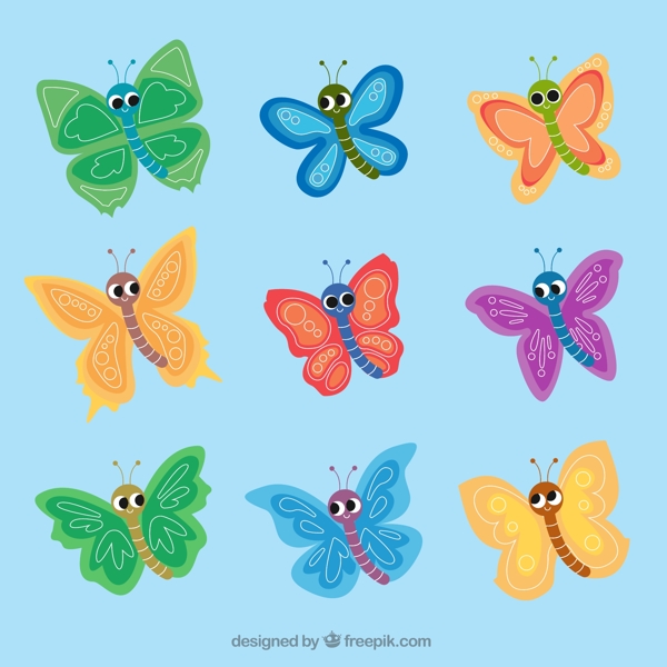 一组彩色可爱蝴蝶小图标