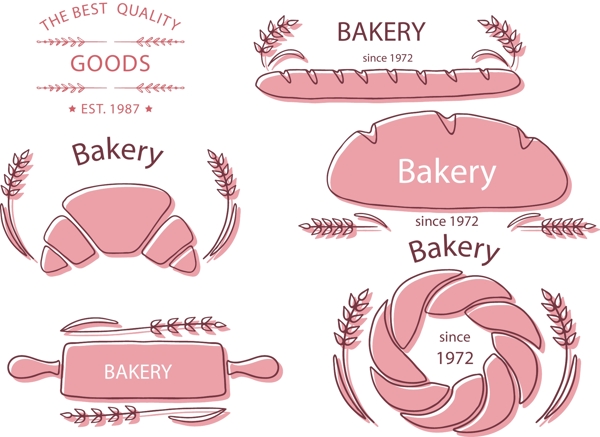手绘粉色的面包店标志素材
