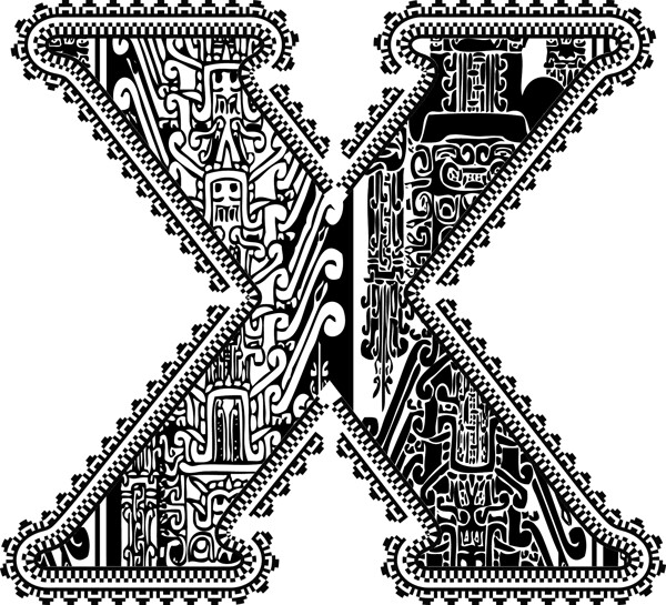 古字母X矢量插画