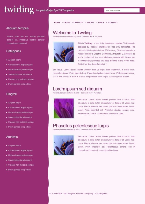 紫色旋转BLOG网页模板