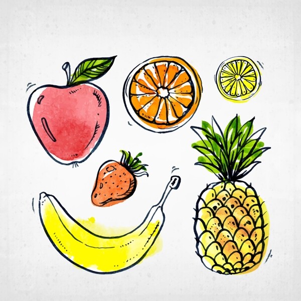 手绘各种水果插图