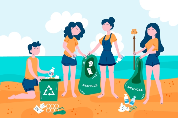 环保海边收垃圾