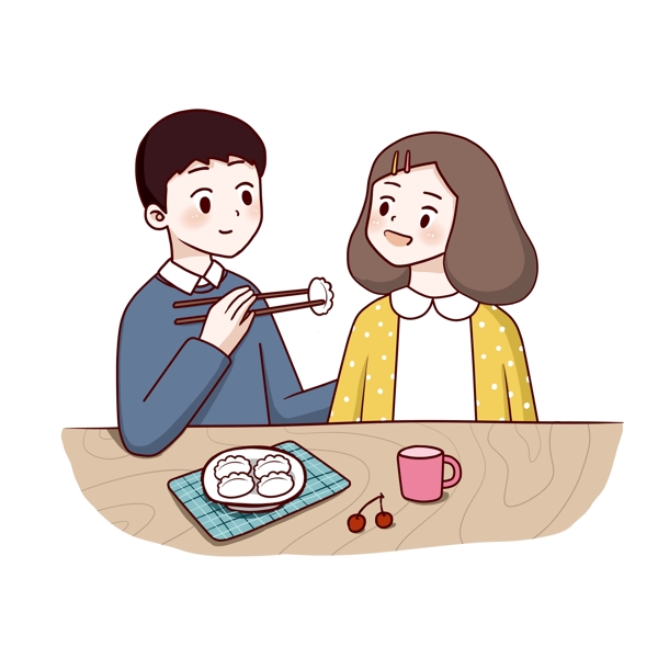 新年2019年情侣一起吃饺子