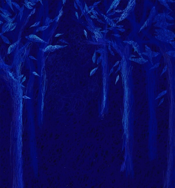 手绘卡通紫蓝色森林插画背景
