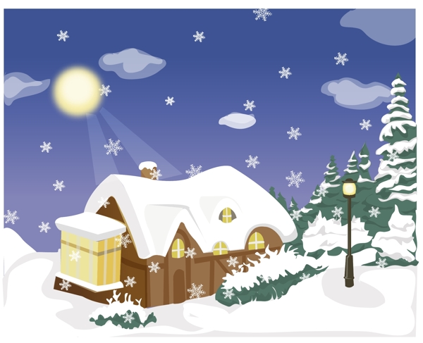 郊外矢量素材矢量冬天矢量风景韩国风景圣诞雪地雪花