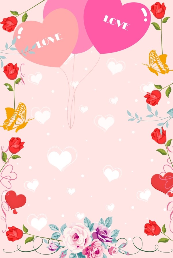 情人节海报爱心玫瑰边框背景