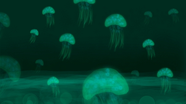 海洋水母元素绿色卡通背景