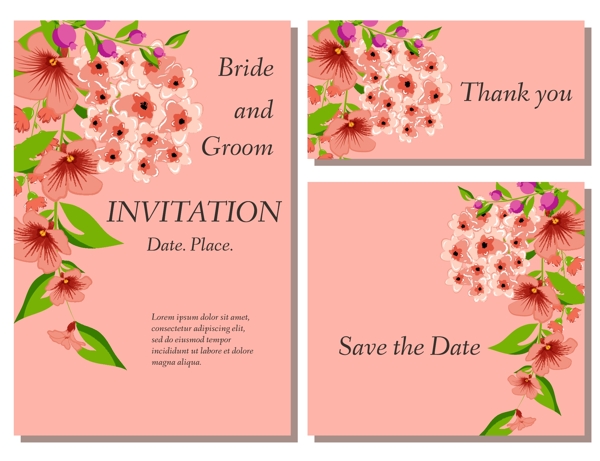 粉色植物花朵婚礼贺卡模板下载