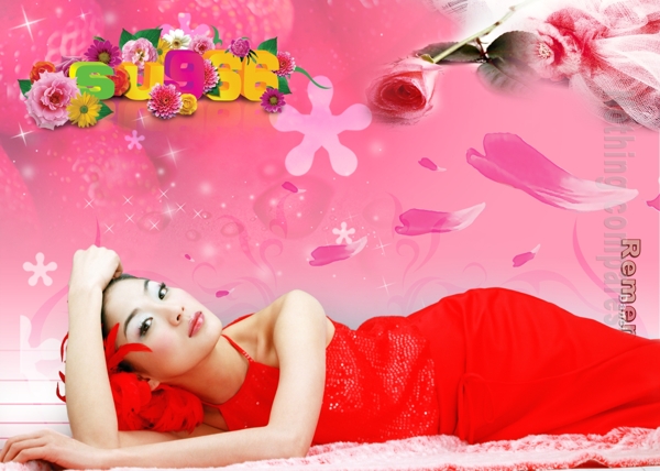 花瓣代言人美女女子躺着的人玫瑰星星宣传促销彩页DMpsd素材PSD设计源文件